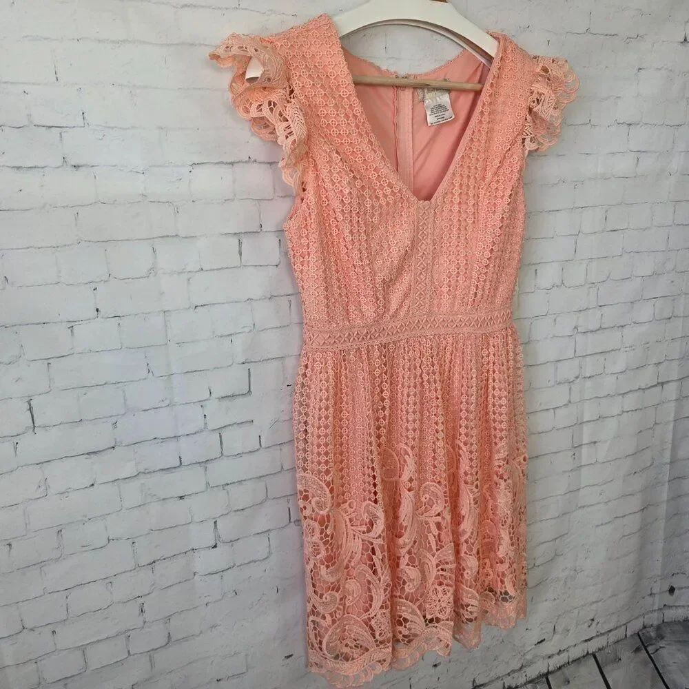Altar'd State Coral Peach Lace Crochet Dress Size S NEW Party Princess Peach - Picture 3 of 10